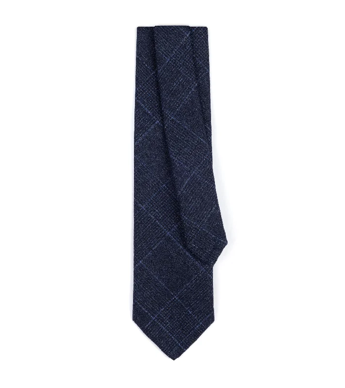 Bigi Wool Silk Linen Checked Tie: Navy