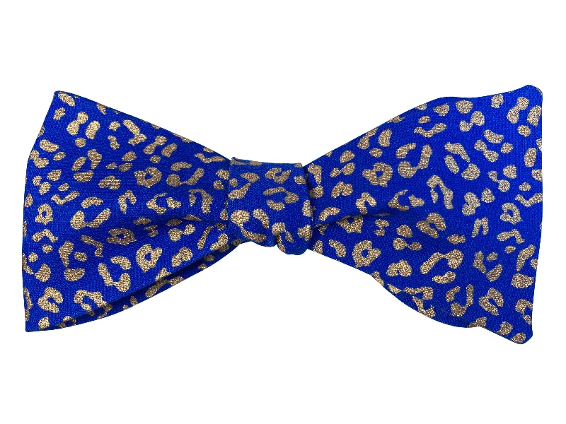 Blue & Gold Leopard Print Bow Tie