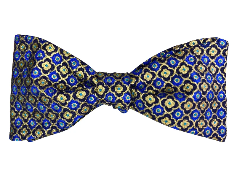 Blue & Metallic Gold Mosaic Bow Tie