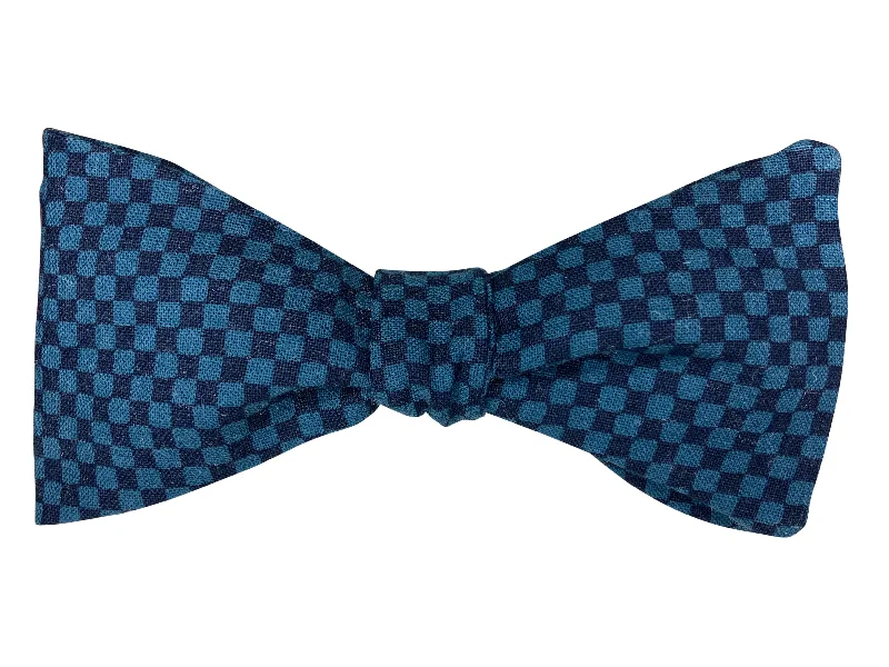 Dark Teal Chequerboard Bow Tie