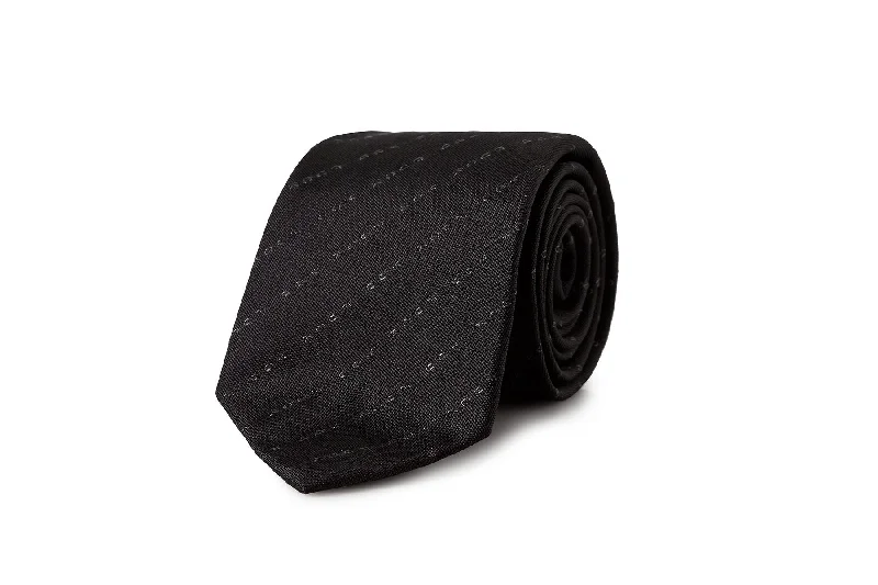 David August Exclusive Silk Woven Eff You Tie in Black with Tonal Pinstripe