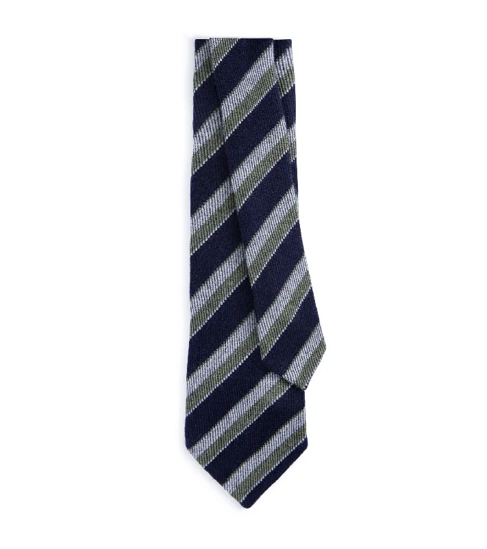 Finamore Cashmere Double Stripe Tie: Navy/Olive