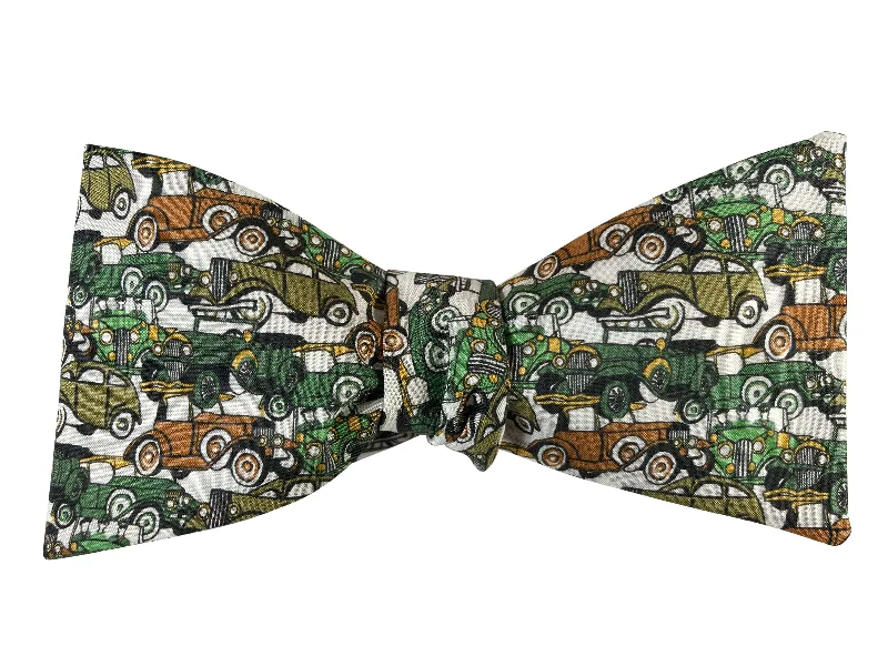 Green Vintage Cars Self-Tie Bow Tie