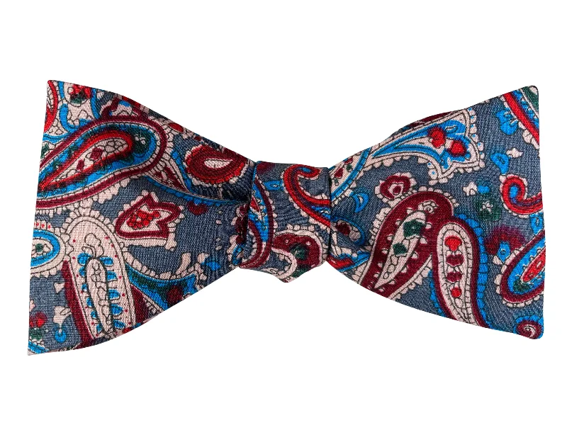 Grey & Burgundy Paisley Bow Tie