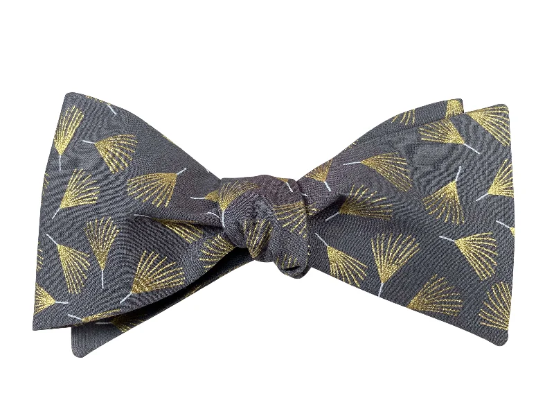 Grey & Gold Feathers Bow Tie