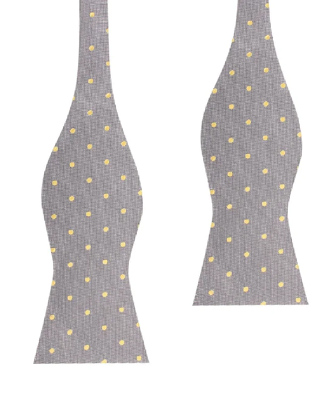 Grey with Yellow Polka Dots Self Tie Bow Tie