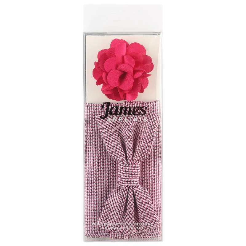 JA10-1193P JAMES ADELIN Pocket Square, Flower and Bow Tie Combo in Magenta Houndstooth