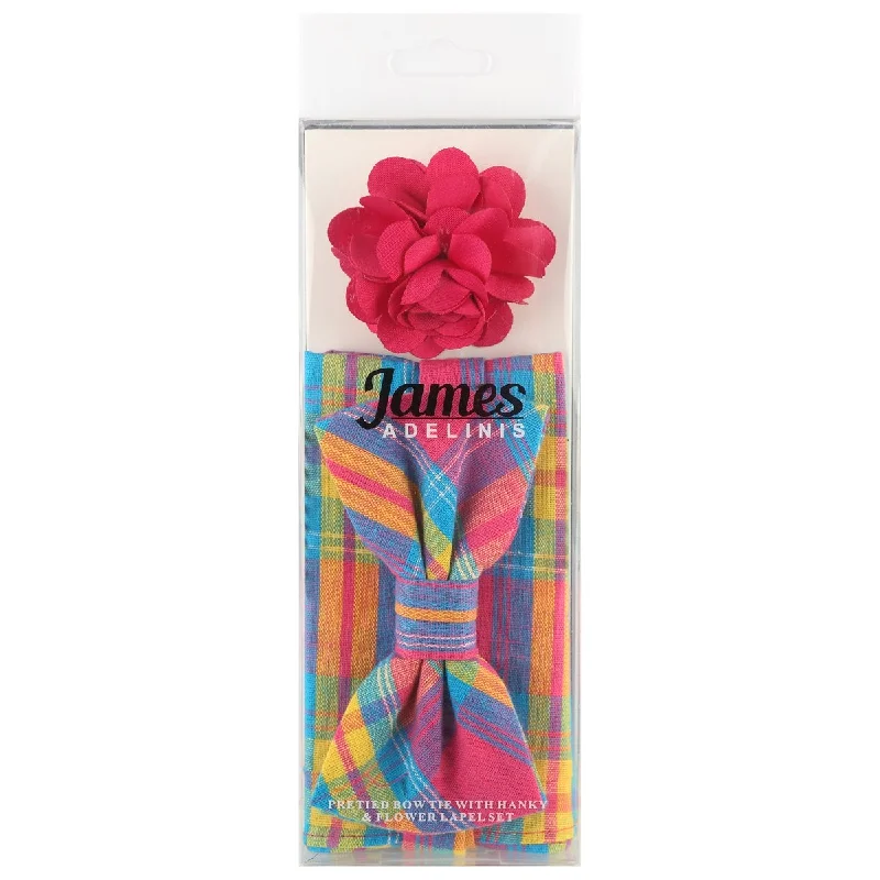 JA160P-1 JAMES ADELIN Pocket Square, Flower and Bow Tie Combo in Multicolour Check