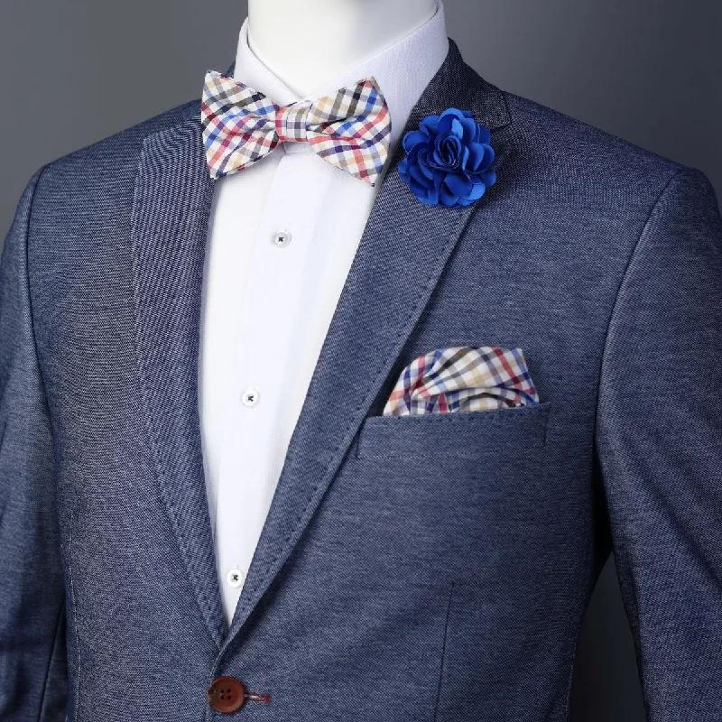 JA2666P-40-13 JAMES ADELIN Pocket Square, Flower and Bow Tie Combo in Multicolour Mini Check