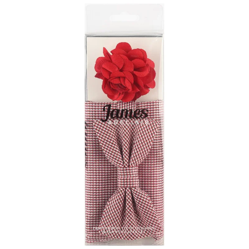 JA10-1194P JAMES ADELIN Pocket Square, Flower and Bow Tie Combo in Red Houndstooth