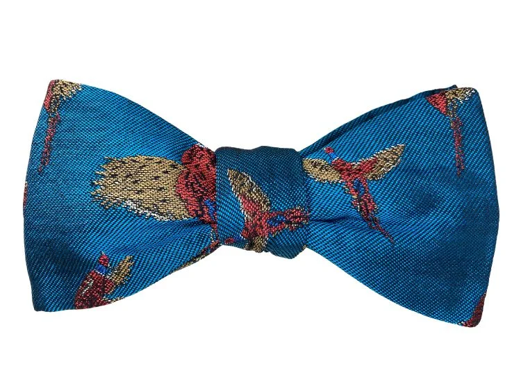 Kingfisher Blue Pheasants Jacquard Silk Bow Tie