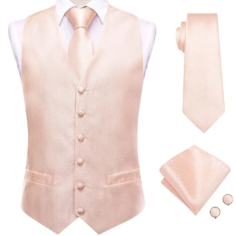 Light Coral Pink Paisley Men's Vest Hanky Cufflinks Tie Set