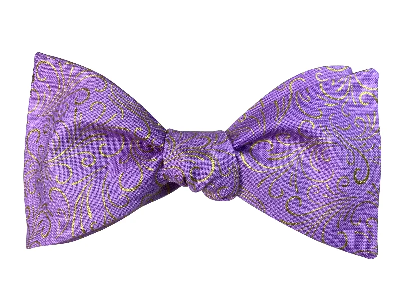 Lilac & Gold Filigree Bow Tie