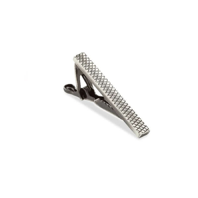 Mini Antique Silver Crosshatch Tie Bar