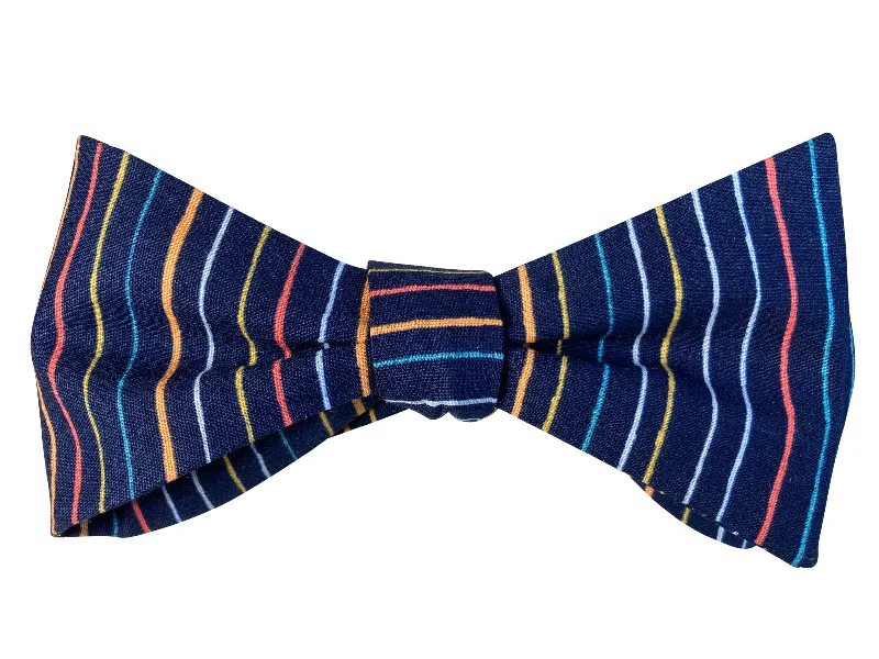 Navy Business Stripe Bow Tie