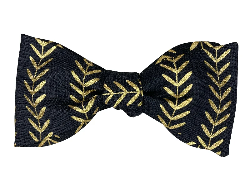 Olive Leaf Black & Gold Bow Tie