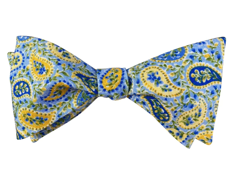 Pale Blue and Yellow Paisley Bow Tie