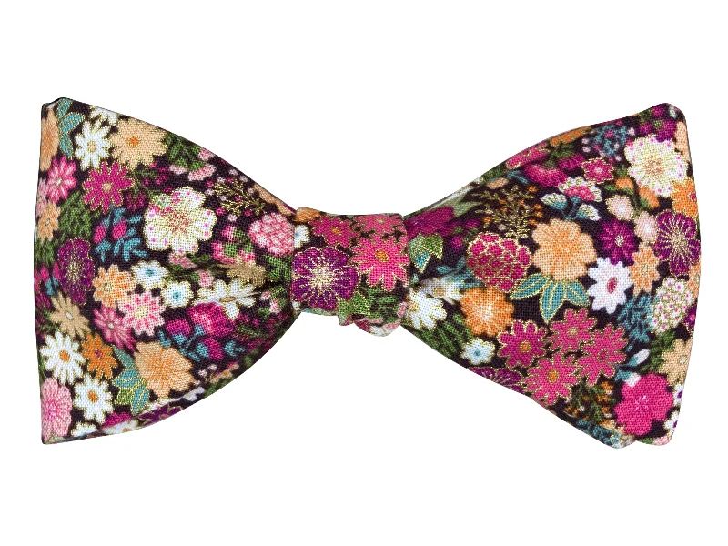 Pink & Brown Floral Bow Tie