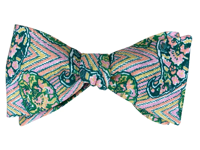 Pink & Green Modern Paisley Bow Tie