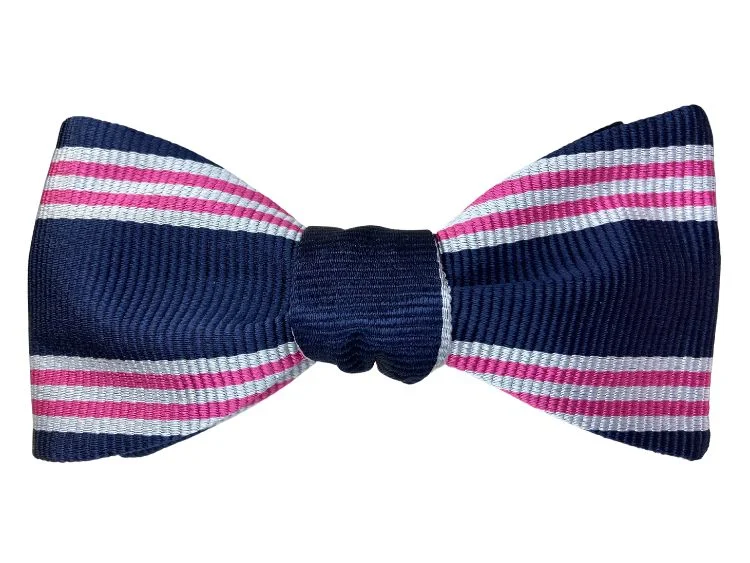 Pink & Silver Stripe Jacquard Silk Bow Tie