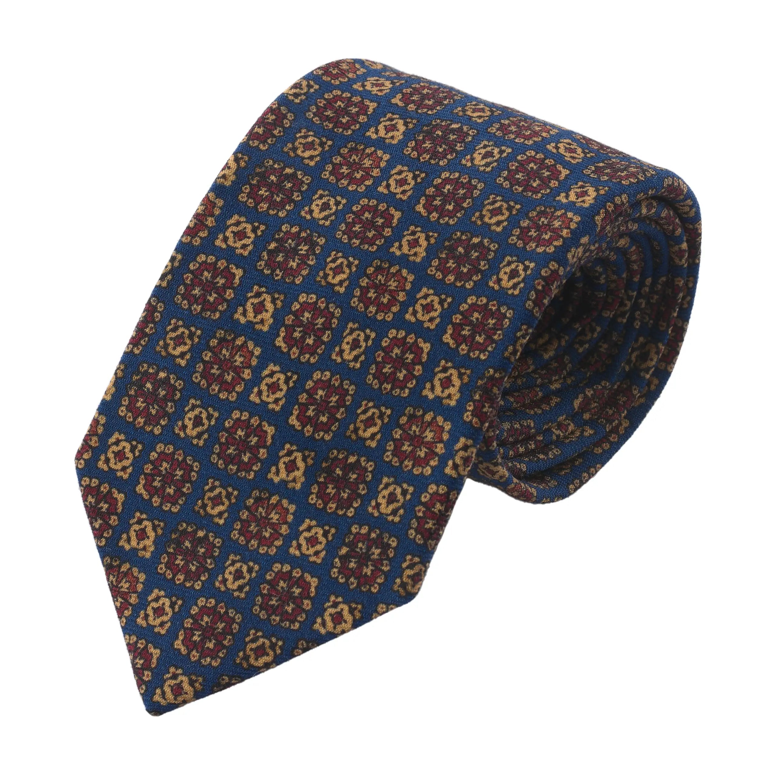 Printed Self-Tipped Wool Tie in Blue