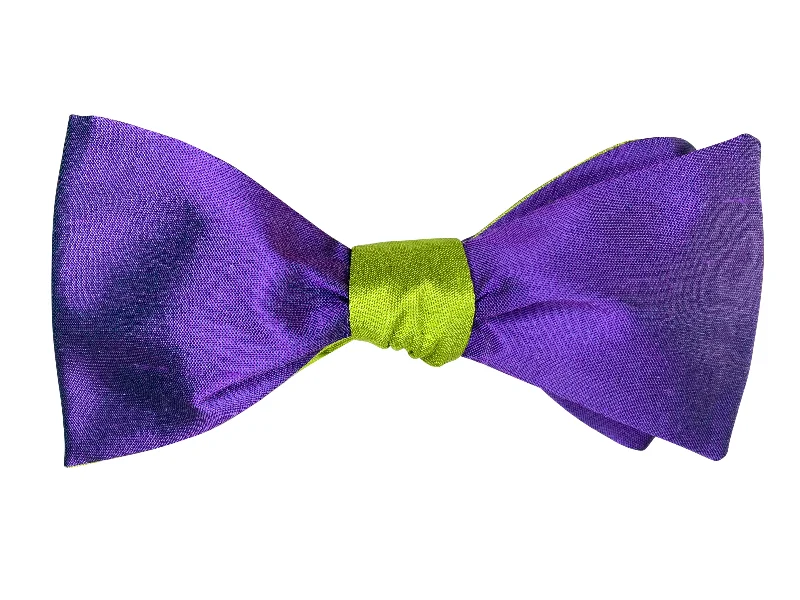 Purple & Green Silk 4-Way Bow Tie