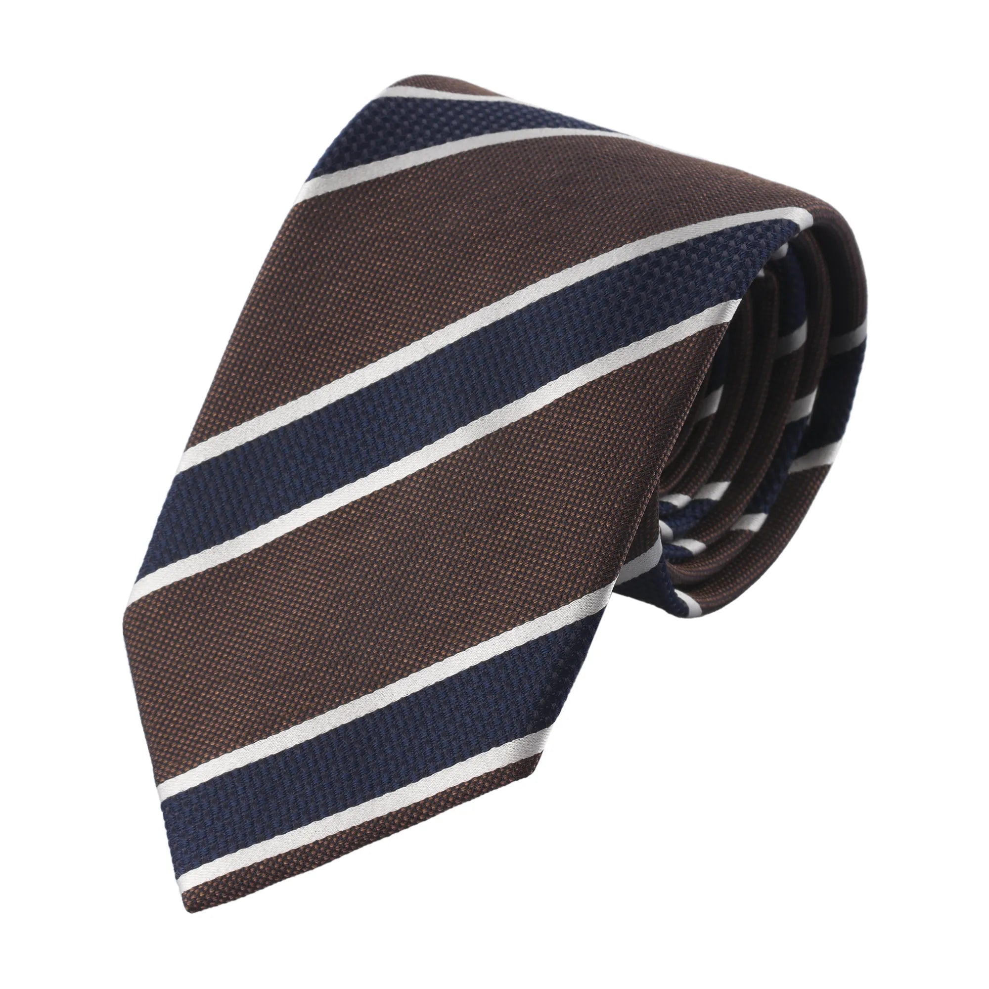 Regimental Lined Silk Tie in Blue and Brown