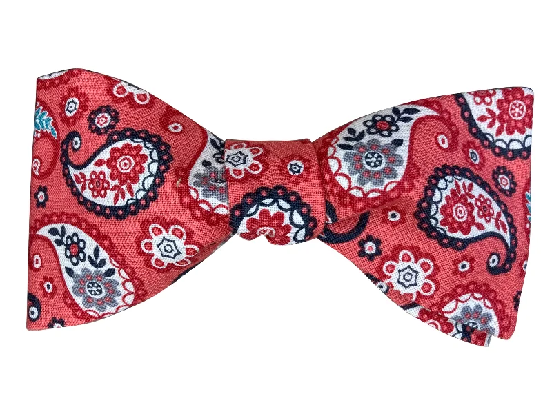 Salmon Pink Paisley Bow Tie