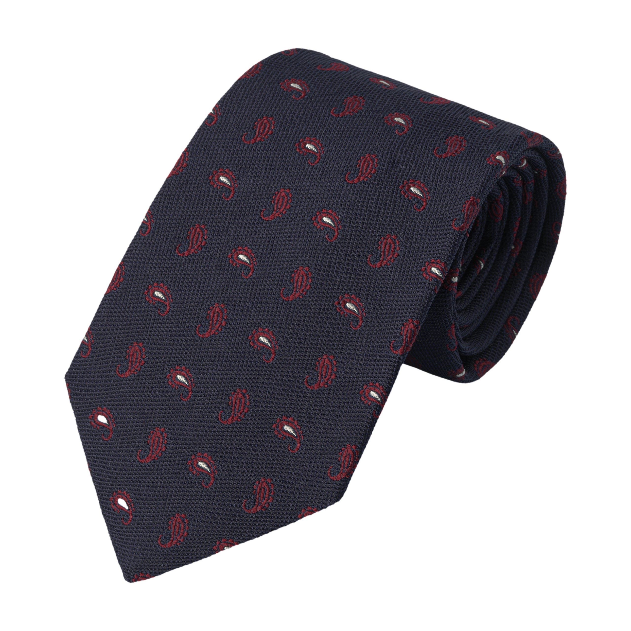 Paisley Embroidered Jacquard Tie in Dark Blue