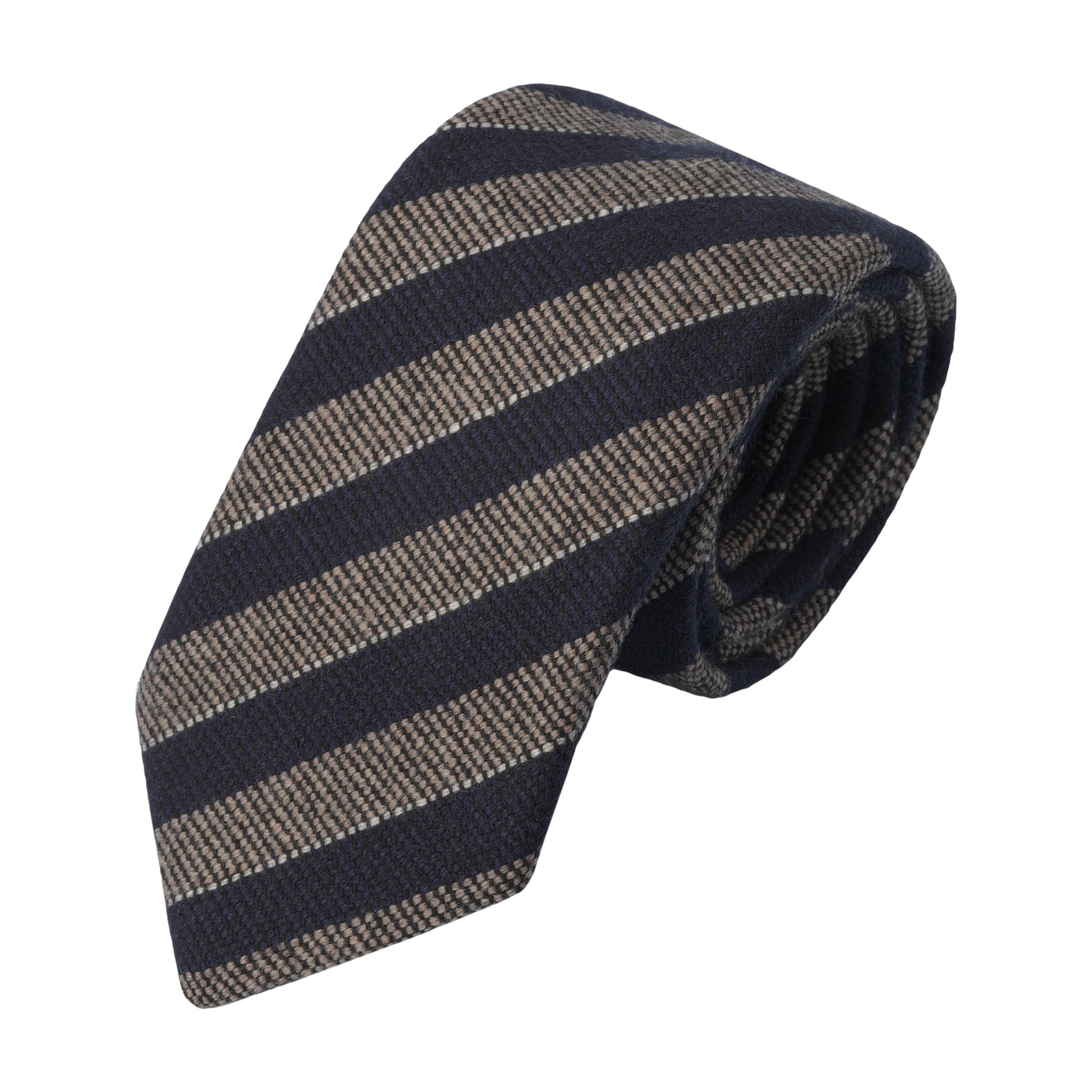 Regimental Wool Tie in Dark Blue and Brown