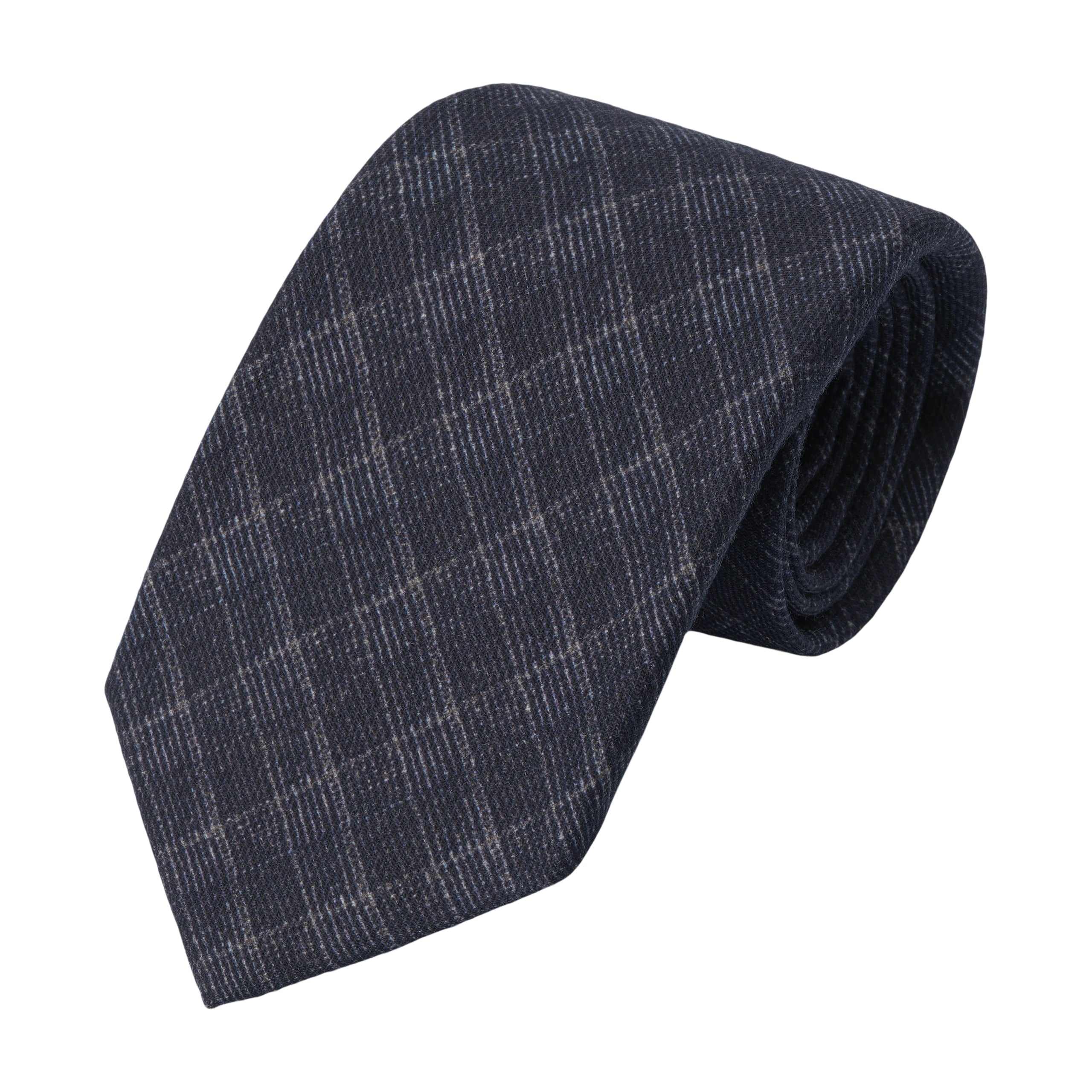 Woven Wool Tie in Dark Blue Pattern