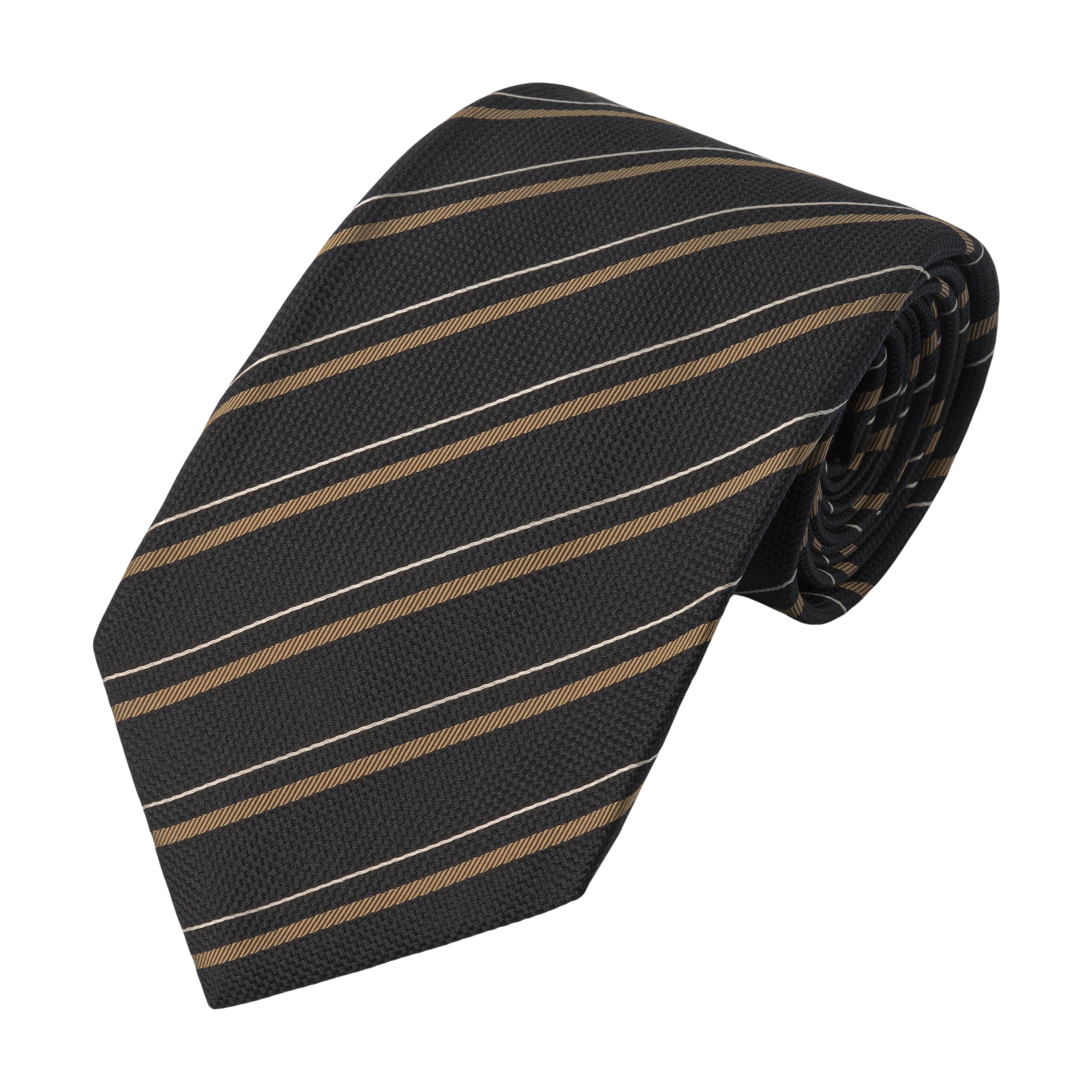 Regimental Woven Silk Tie in Black Pattern