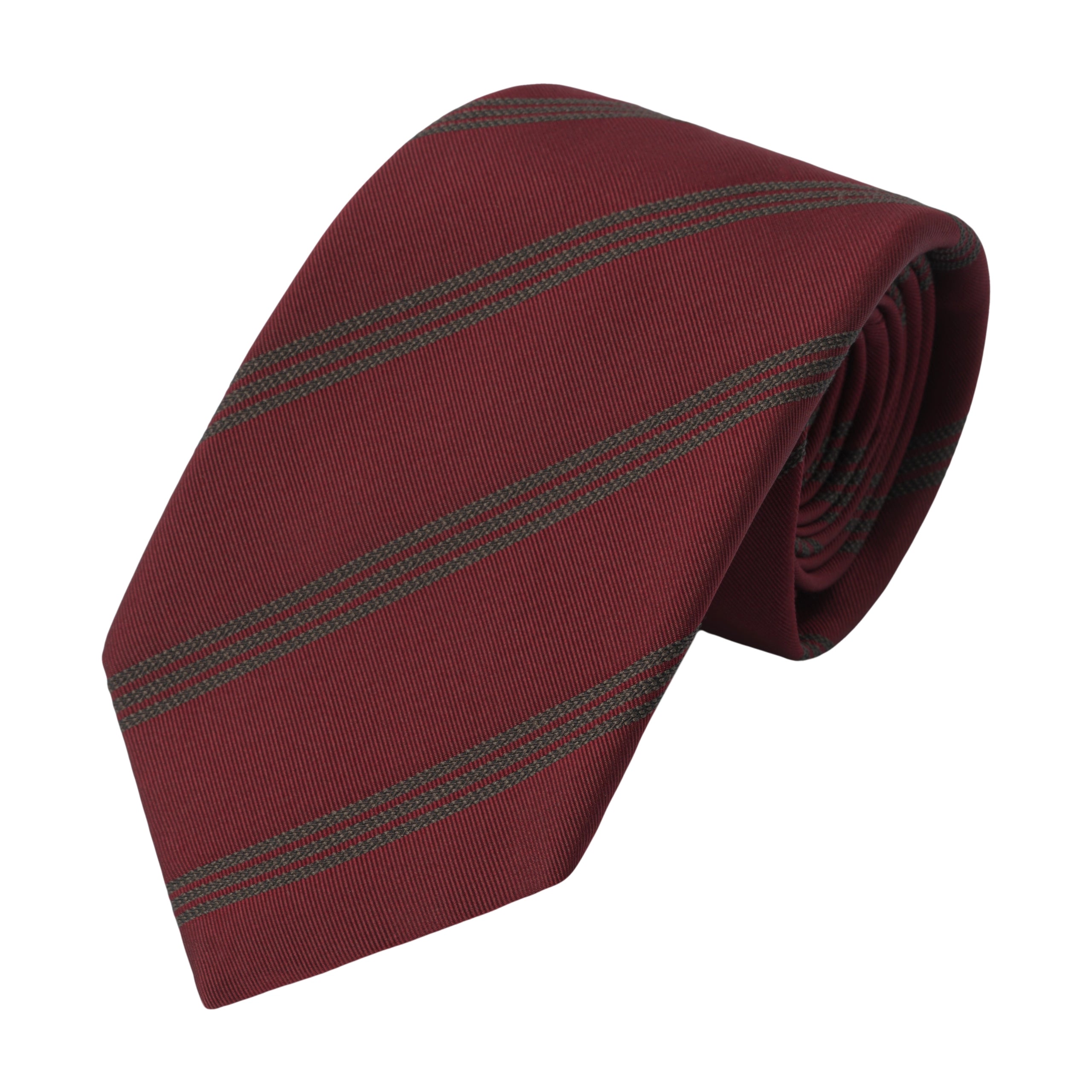 Regimental Silk Self-Tipped Tie in Burgundy and Brown