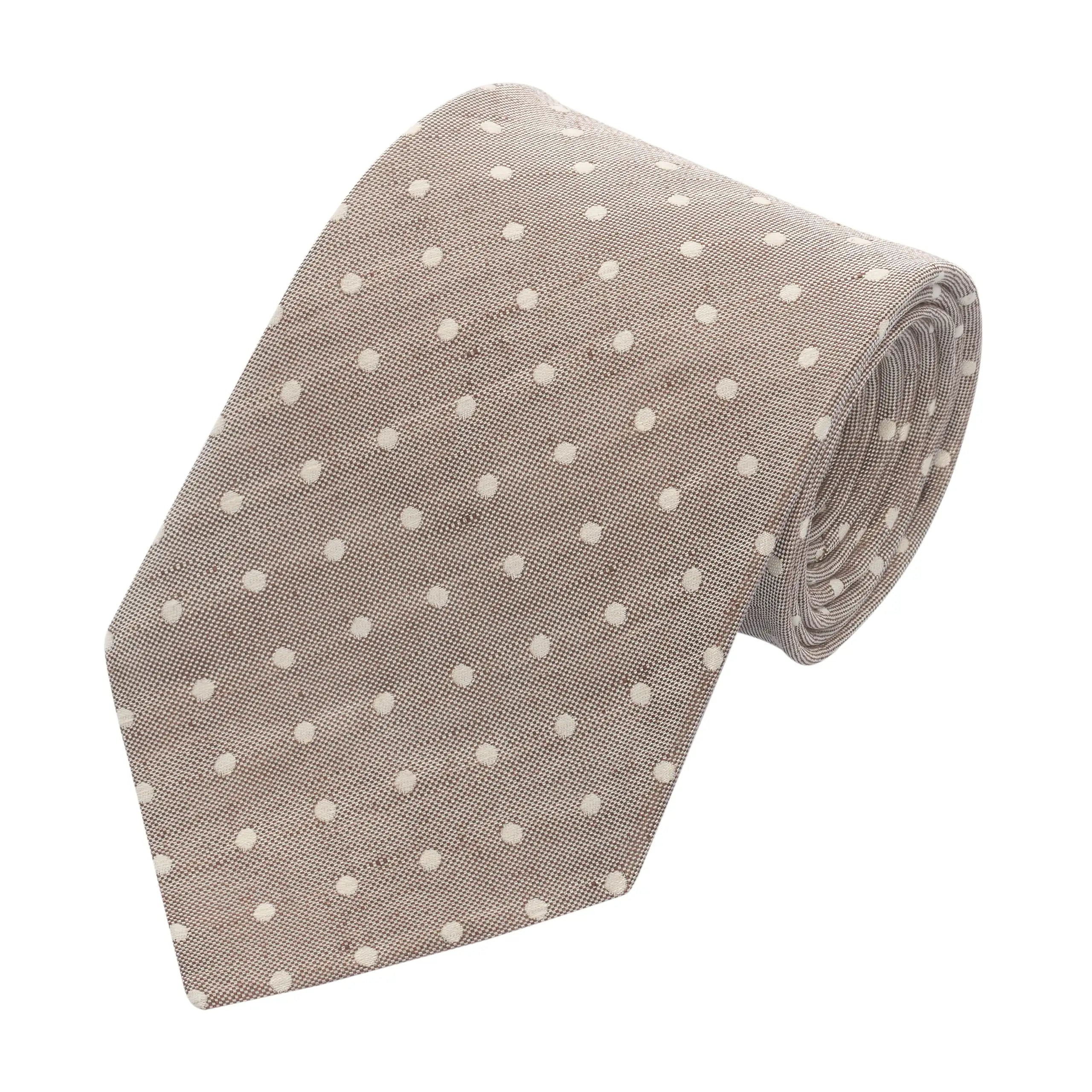 Polka Dot Linen and Silk-Blend Tie in Beige