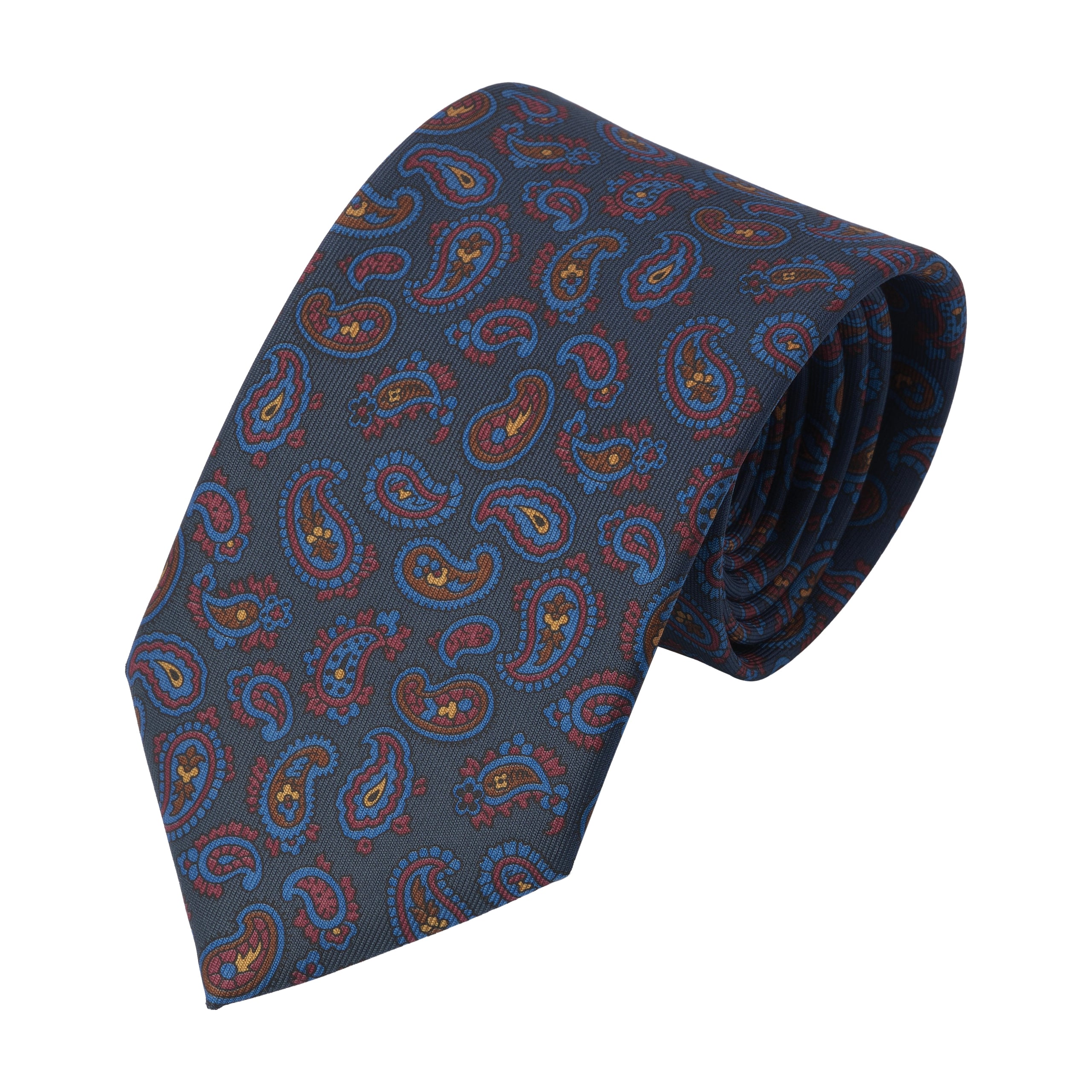 Printed Paisley Silk Tie in Blue