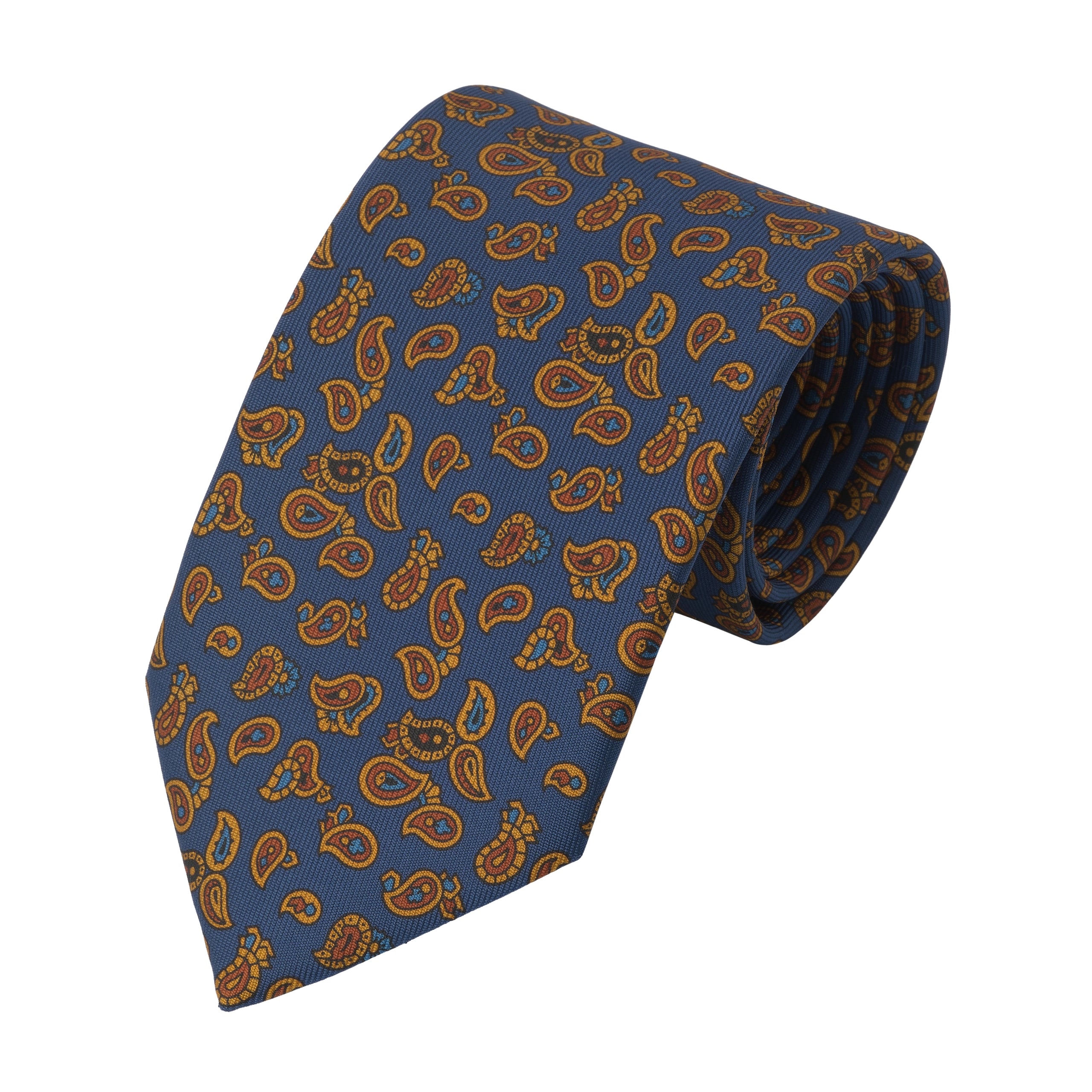 Printed Paisley Silk Tie in Royal Blue