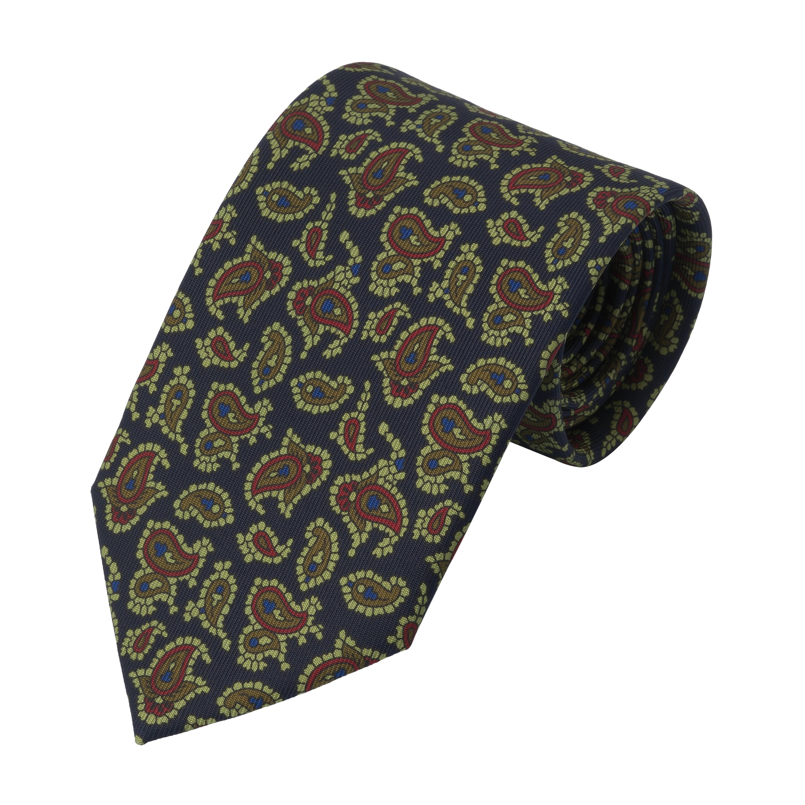 Printed Paisley Silk Tie in Blue and Green