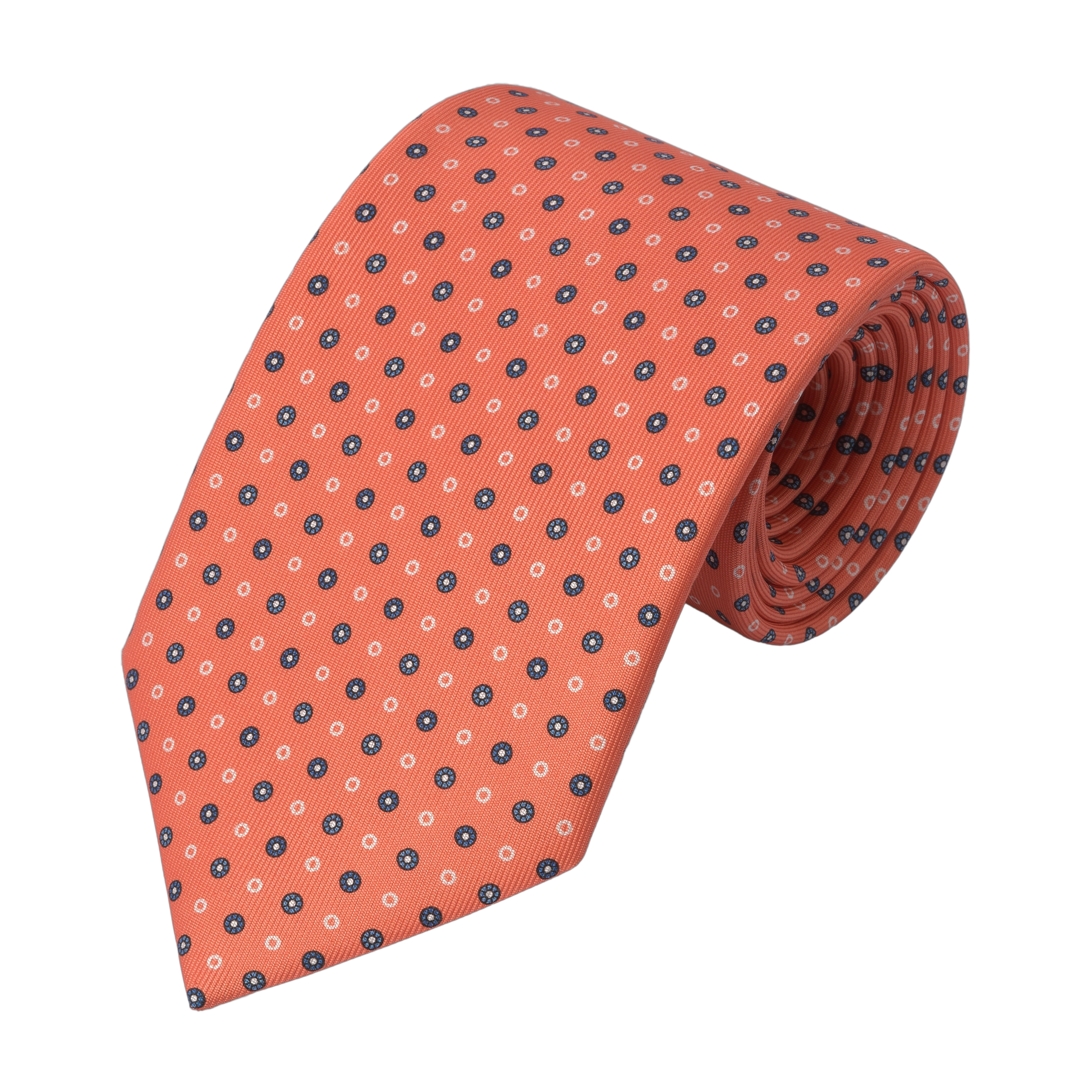 Printed Self-Tipped Silk Tie in Peach Orange