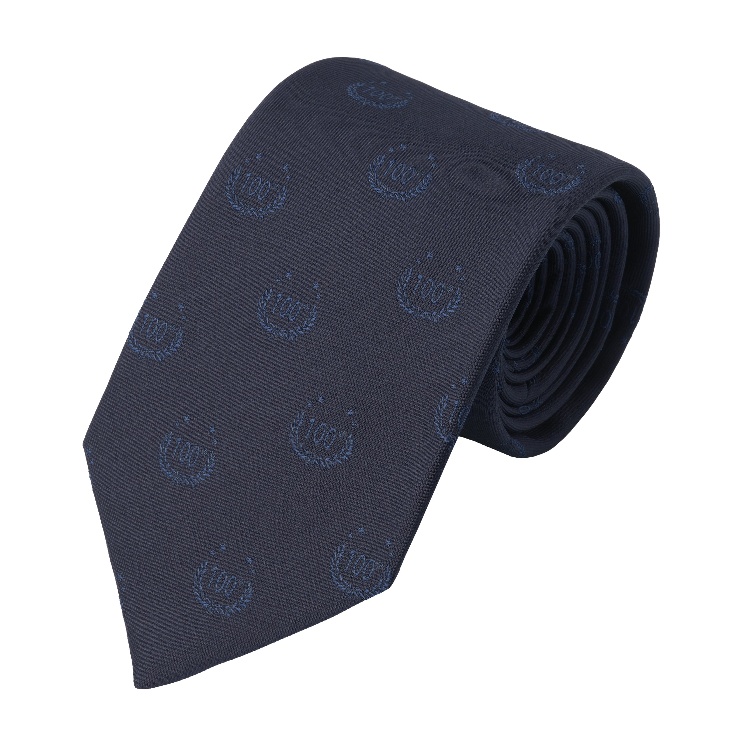 Embroidered Silk Linen Tie in Navy Blue