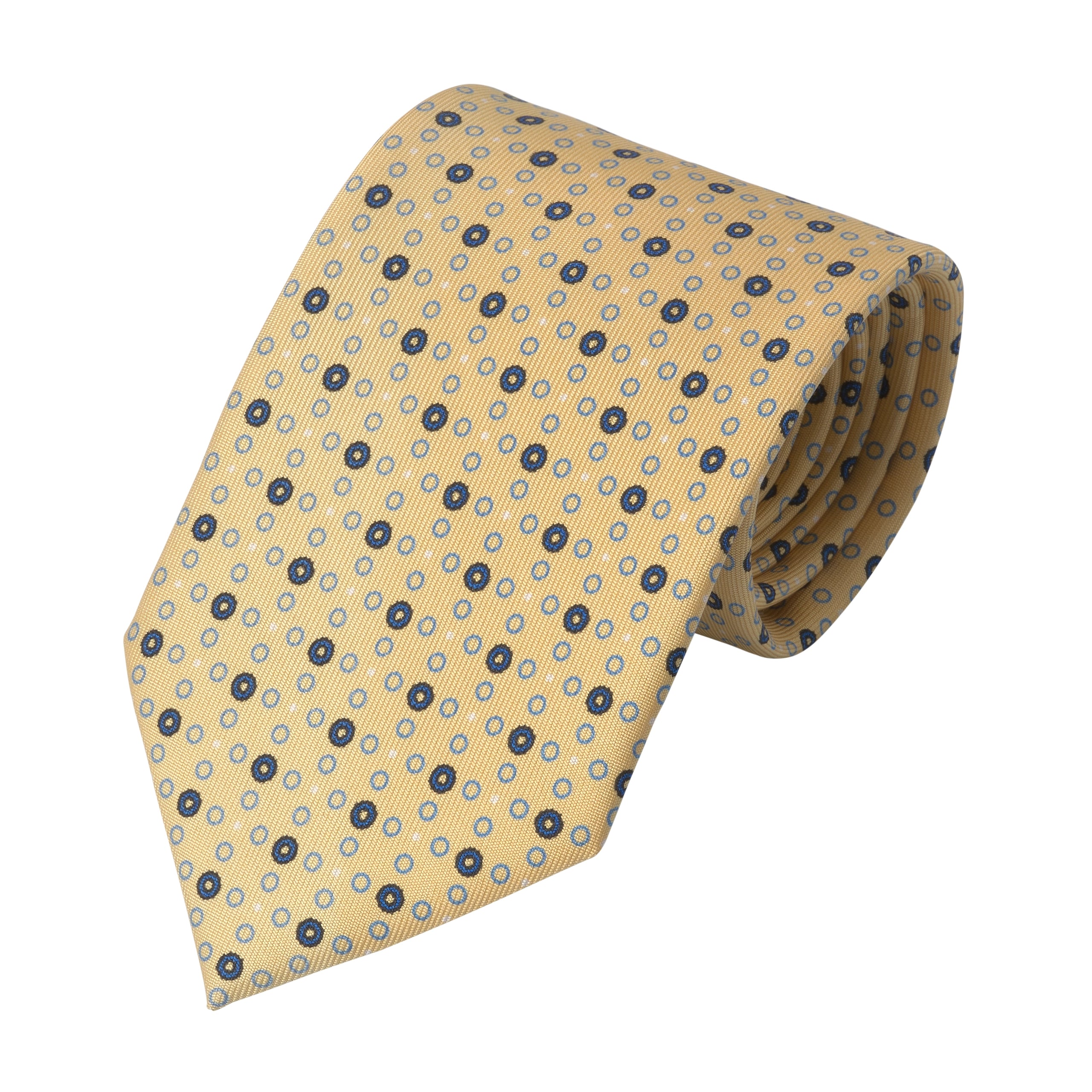 Printed Self-Tipped Silk Tie in Yellow