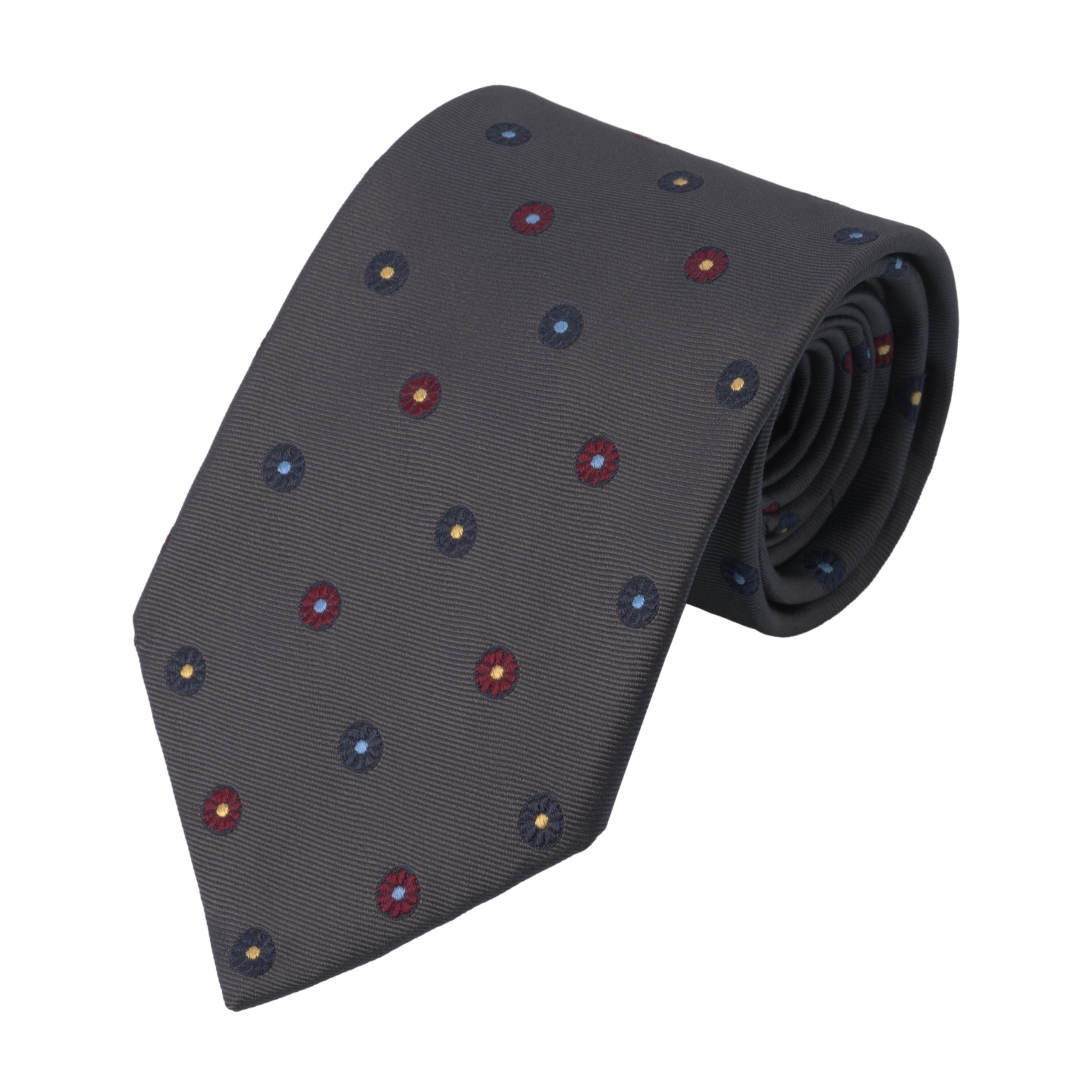 Flower Embroidered Silk Tie in Dark Brown