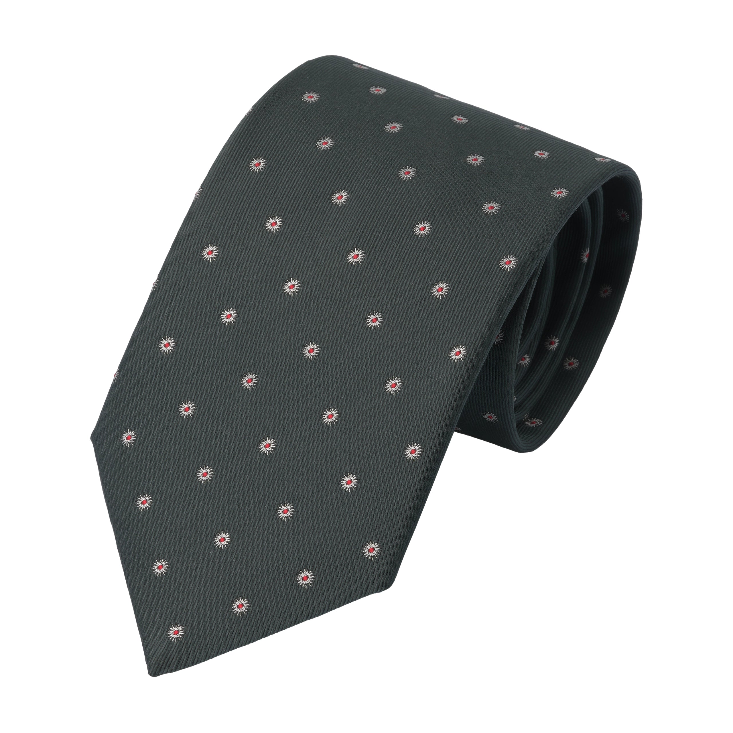 Embroidered Silk Lined Tie in Dark Green