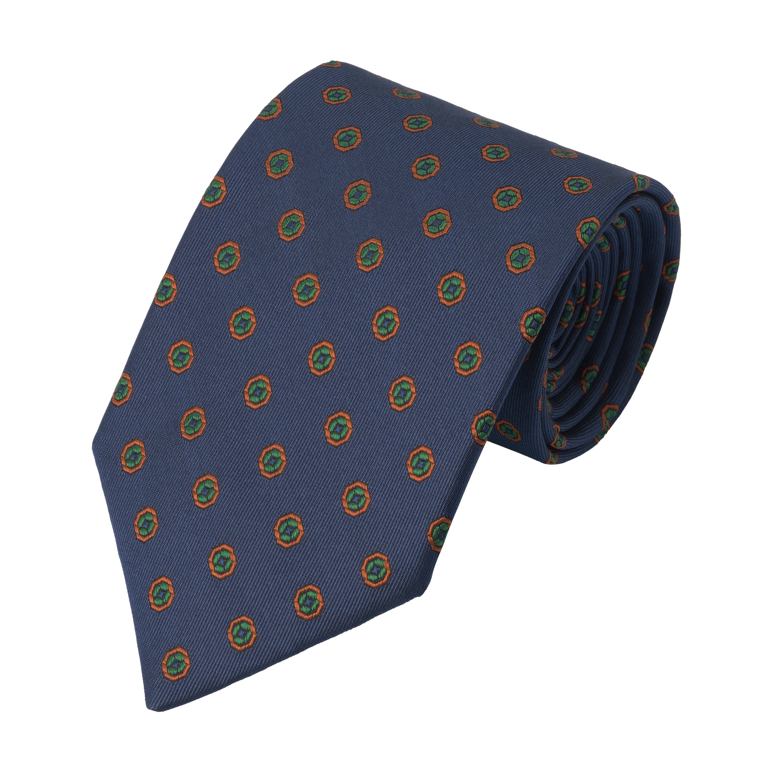 Printed Silk Tie in Dark Blue