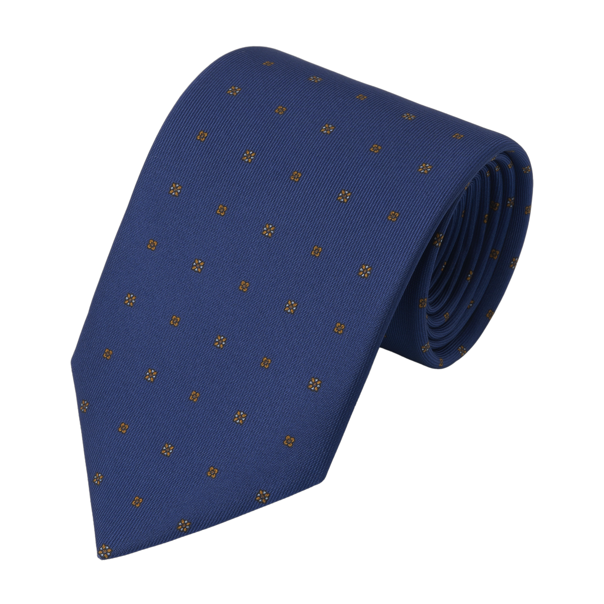 Flower Printed Silk Tie in Royal Blue