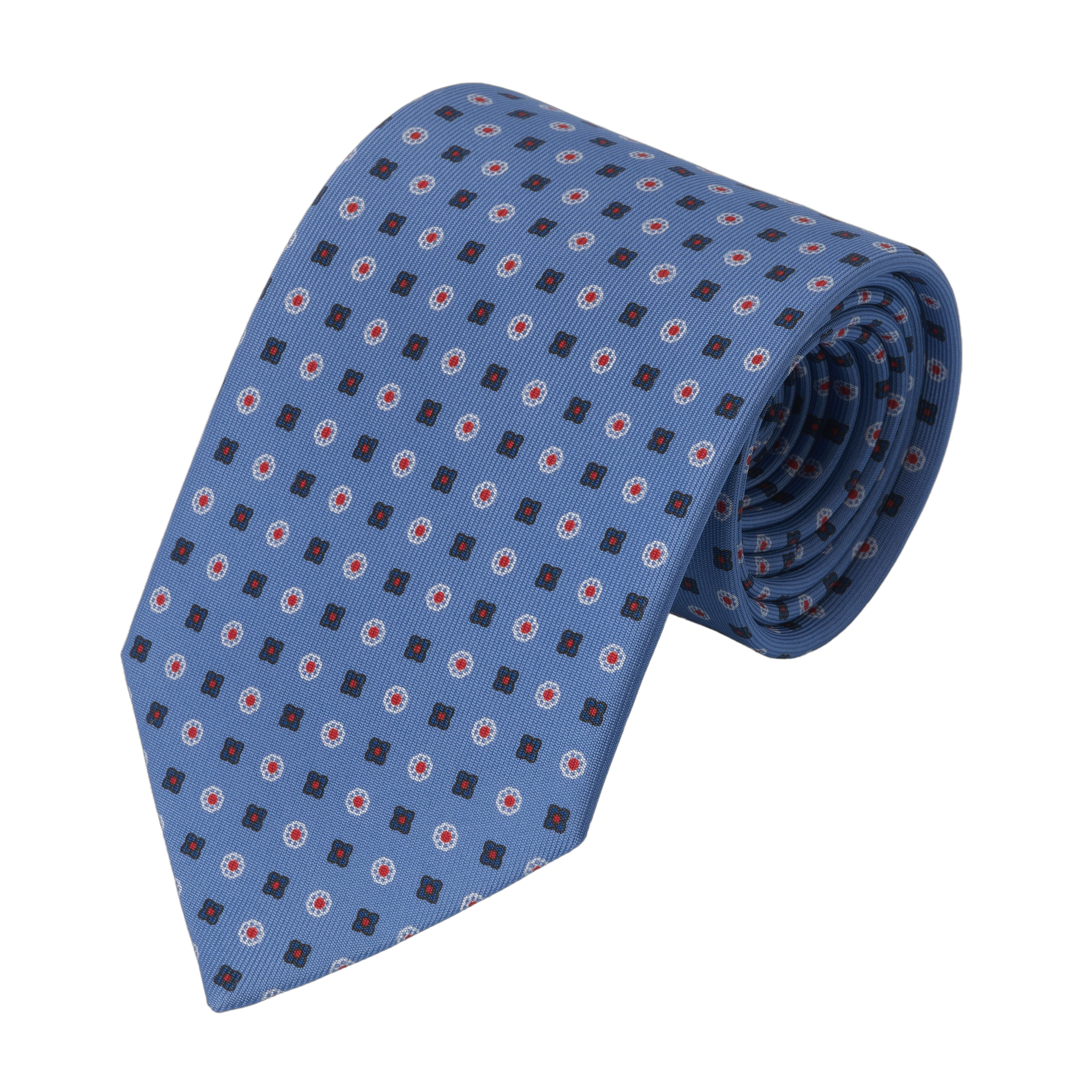 Flower Printed Silk Tie in Blue