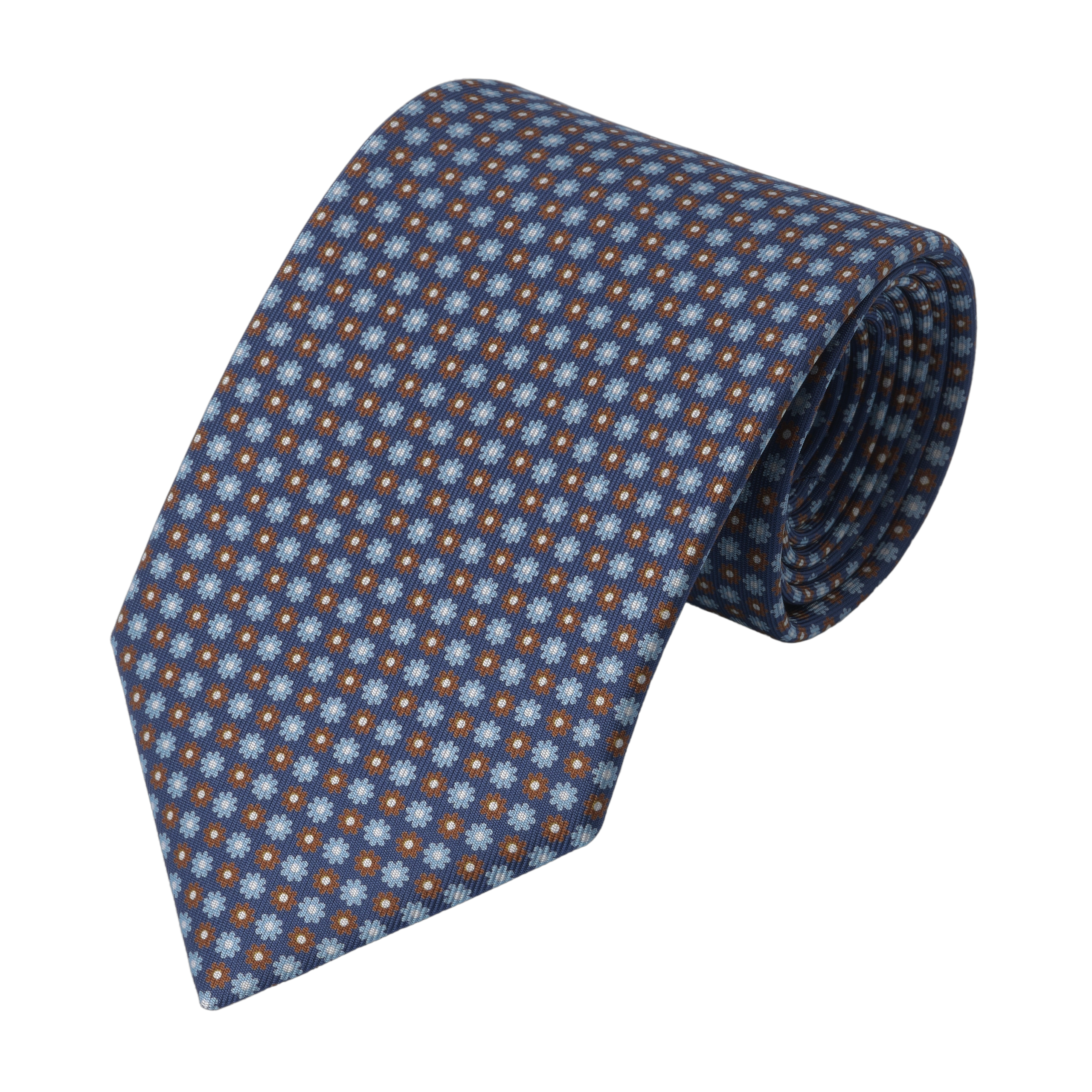 Flower Printed Silk Tie in Blue