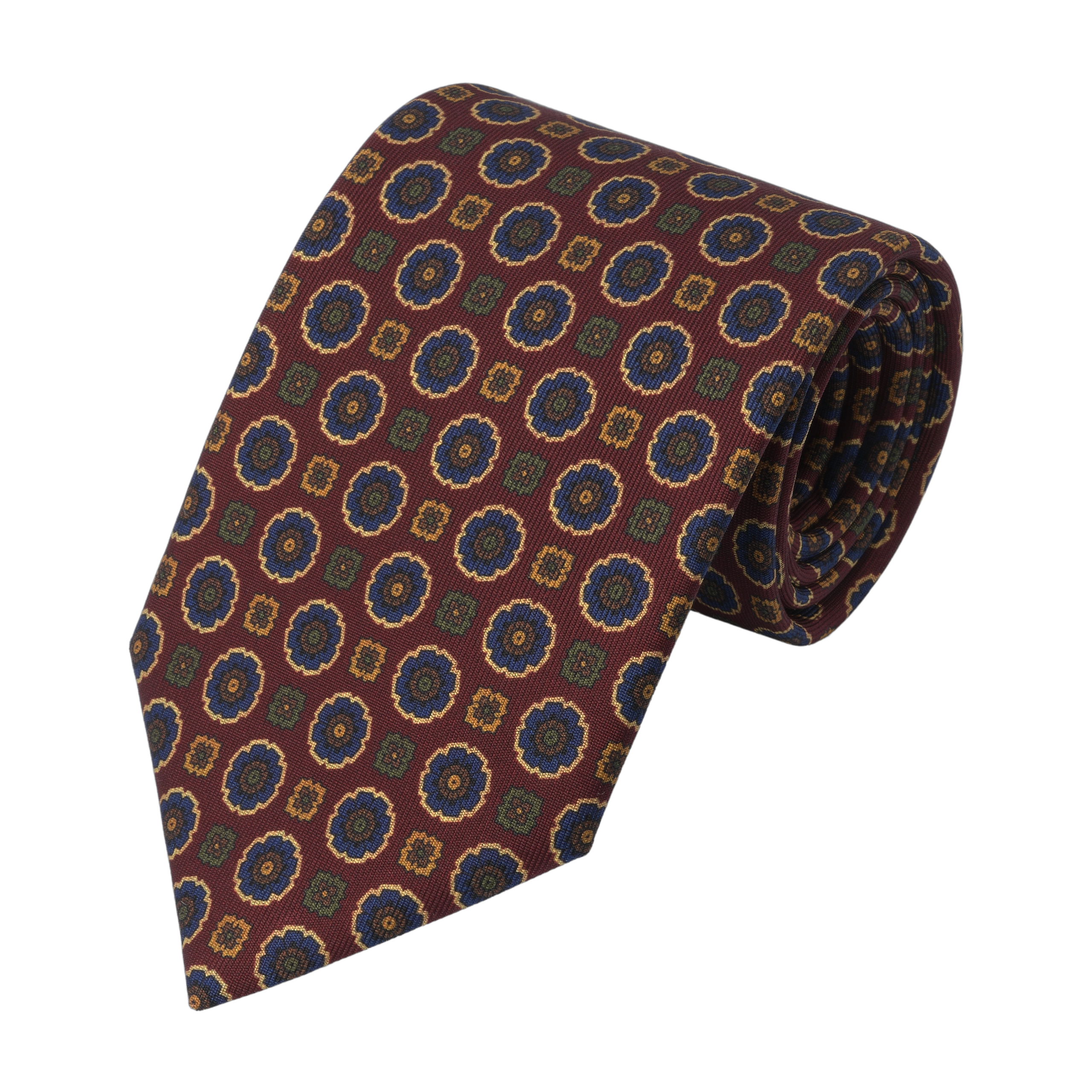 Flower Printed Silk Tie in Burgundy