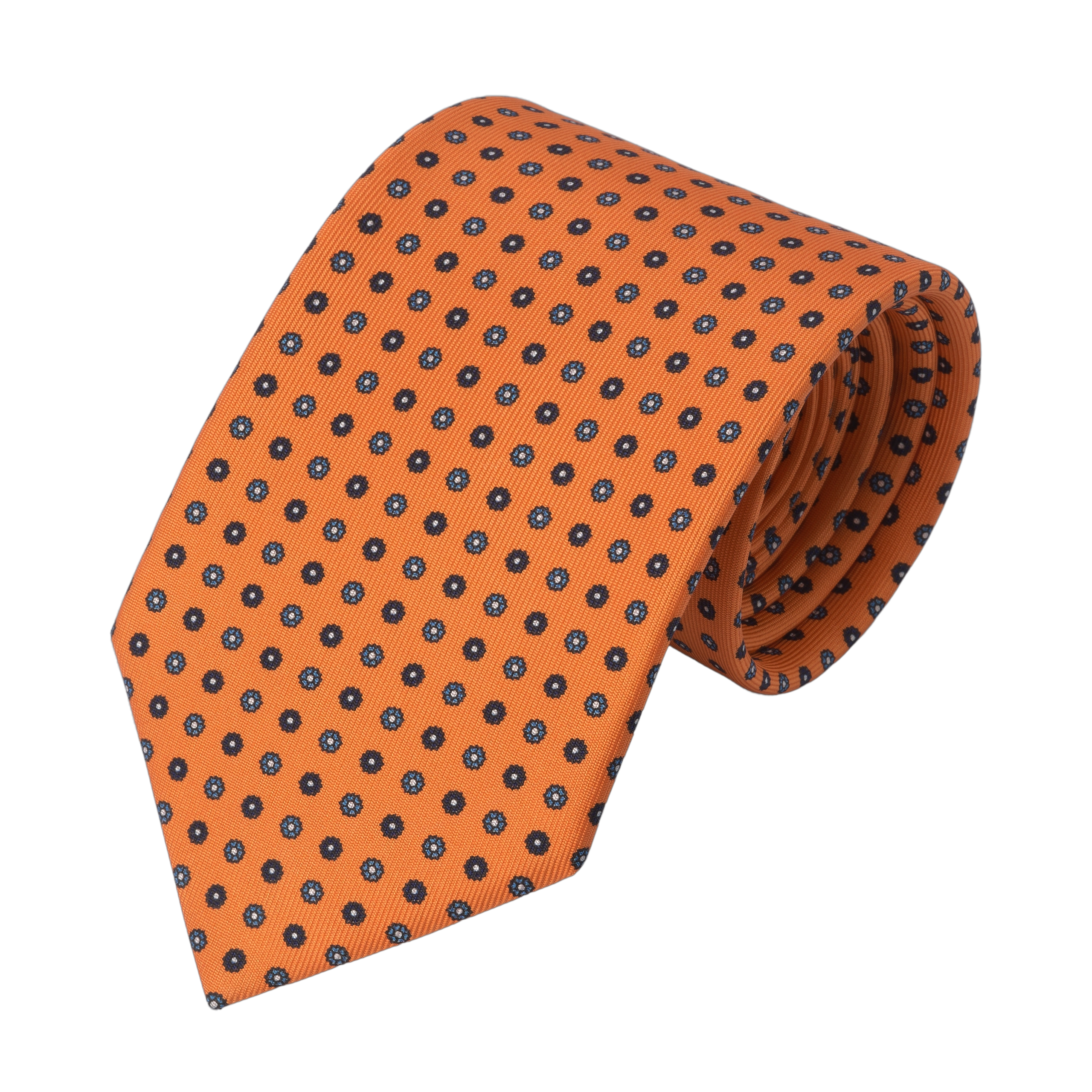 Flower Printed Silk Tie in Orange