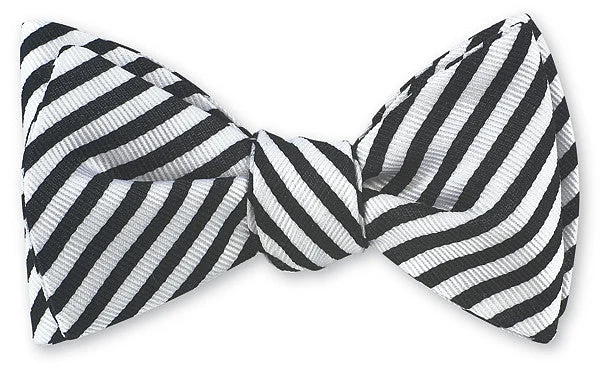 Black and White Sherman Stripe Bow Tie - B2542