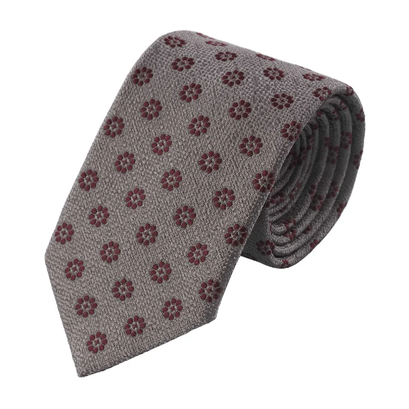 Embroidered Bronze Silk Tie with Floral Pattern